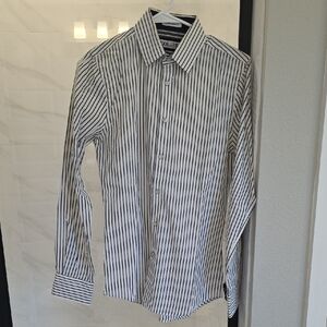 Express Men's Black and White Striped Dress Shirt